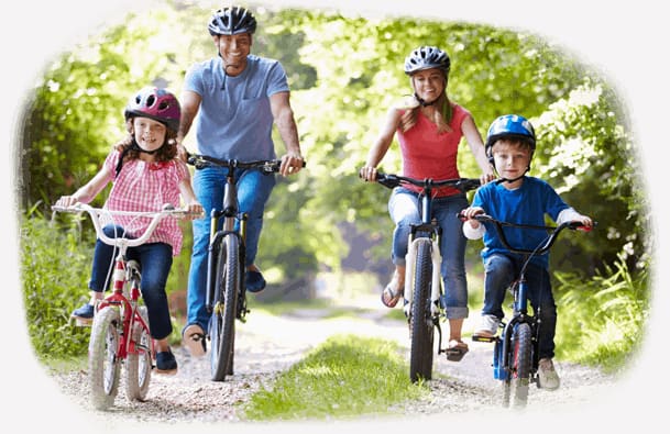 family riding bikes